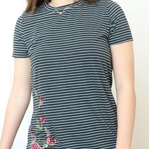 Black and White Striped Rose T-shirt Dress